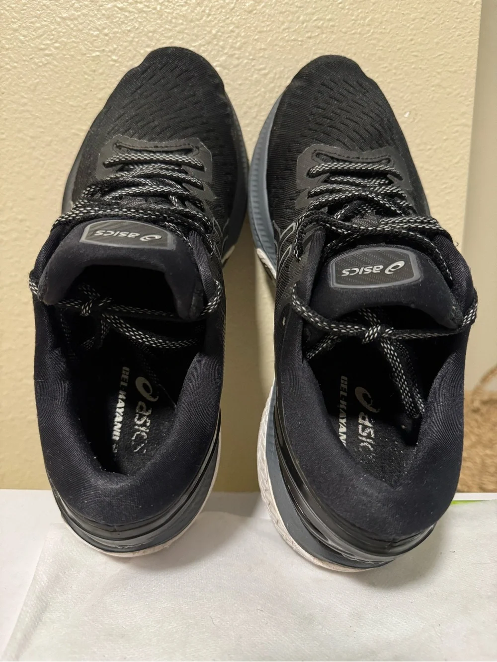 Asics Black Gel Kayano 27 Athletic Running Shoes with White Midsole Accents
